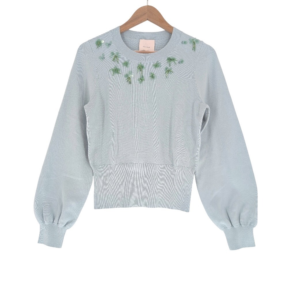 Cinq A Sept Brand Light Blue Beaded Crewneck Sweater